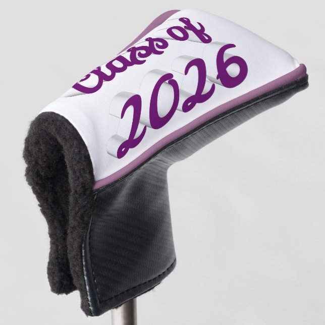 Class of 2026 purple script graduation  golf head cover (3/4 Front)