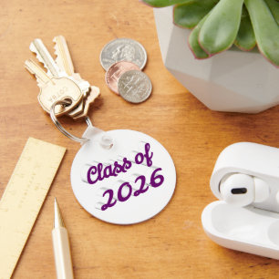 Class of 2026 purple script graduation key ring