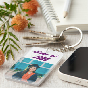 Class of 2026 purple typography graduate photo key ring