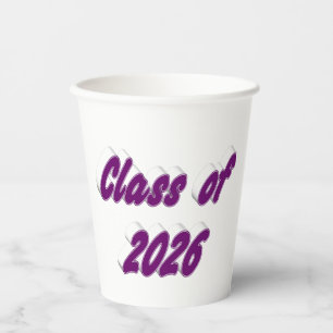 Class of 2026 purple typography graduation paper cups