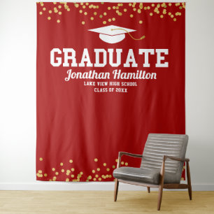 Class of 2026 Red Gold Graduation Party Backdrop Tapestry