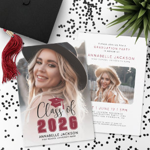 Class Of 2026 Red Graduate Photo Graduation Invitation