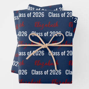 Class of 2026 Red White and Blue Graduate's Name Wrapping Paper Sheet