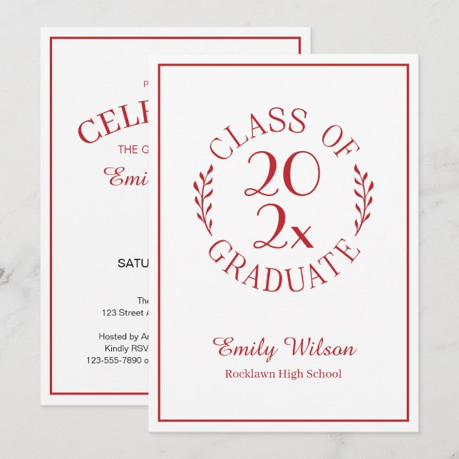 Class Of 2026 Red White Emblem Graduation Party Invitation (Front/Back)