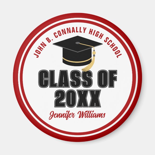 Class of 2026 Red White Personalised Graduate Magnet (Front)