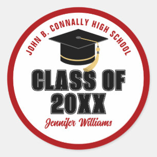 Class of 2026 Red White Personalised Graduate Name Classic Round Sticker