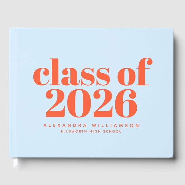 Class of 2026 Retro Typography Blue Orange Guest Book (Front)