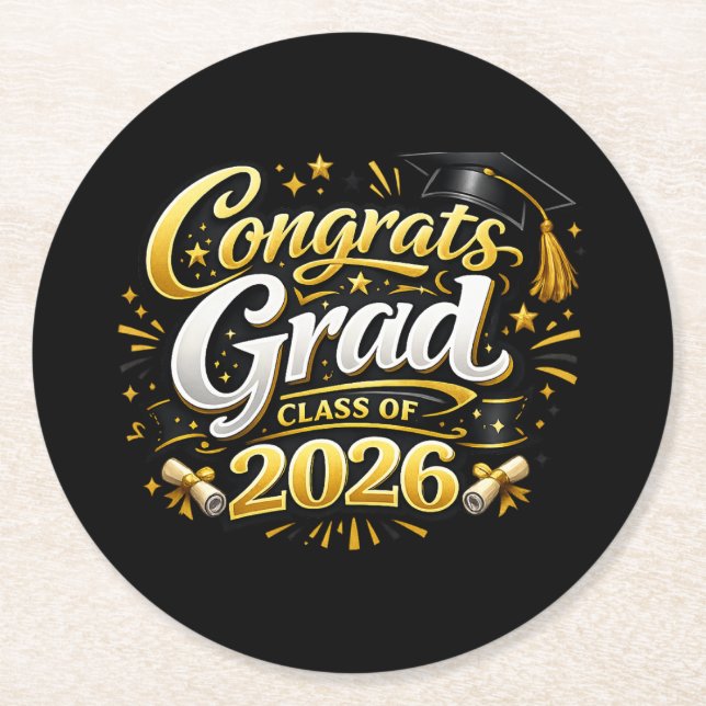 Class of 2026 round paper coaster (Front)