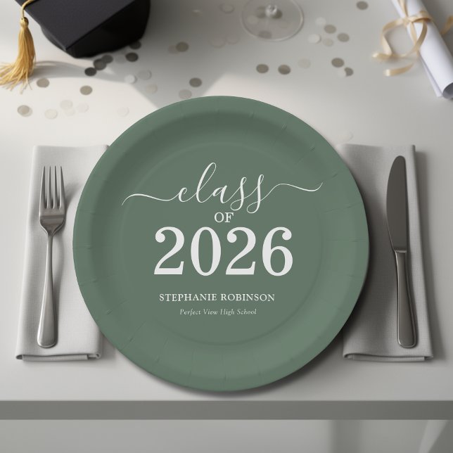 Class of 2026 Sage Green Graduation Party Paper Plate (Creator Uploaded)