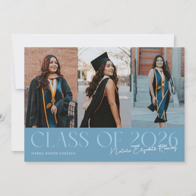 Class of 2026 Script Name Denim Blue Grad Photo Announcement (Front)