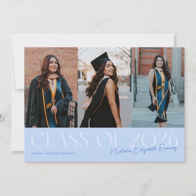 Class of 2026 Script Name Icy Blue Grad Photo Announcement (Front)