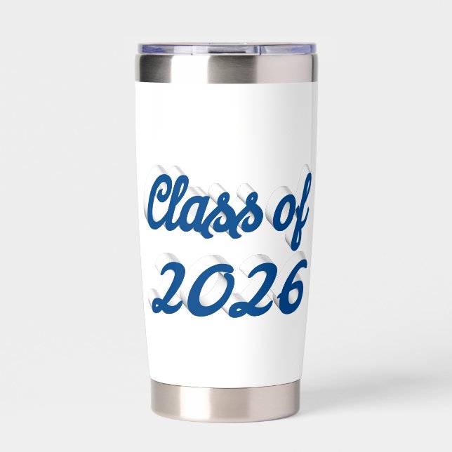 Class of 2026 sea blue script graduation insulated tumbler (Front)