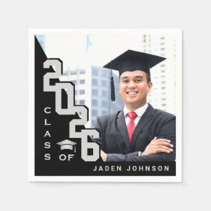 Class of 2026 Silver Black PHOTO Graduation Party Napkin