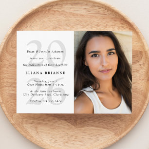 Class of 2026 simple black white photo graduation  invitation