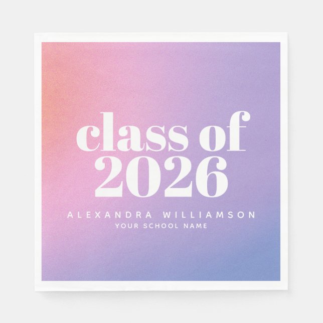 Class of 2026 Trendy Purple Gradient Custom Grad Napkin (Front)
