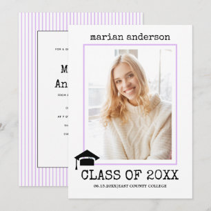 Class of 2026 typewriter lilac graduation photo invitation