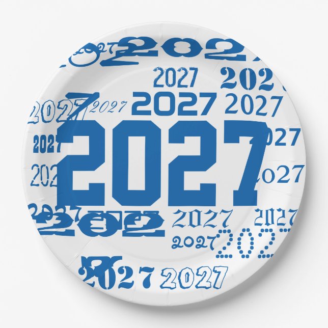 Class Of 2027 Grad Pattern Graduation Year Paper Plate (Front)