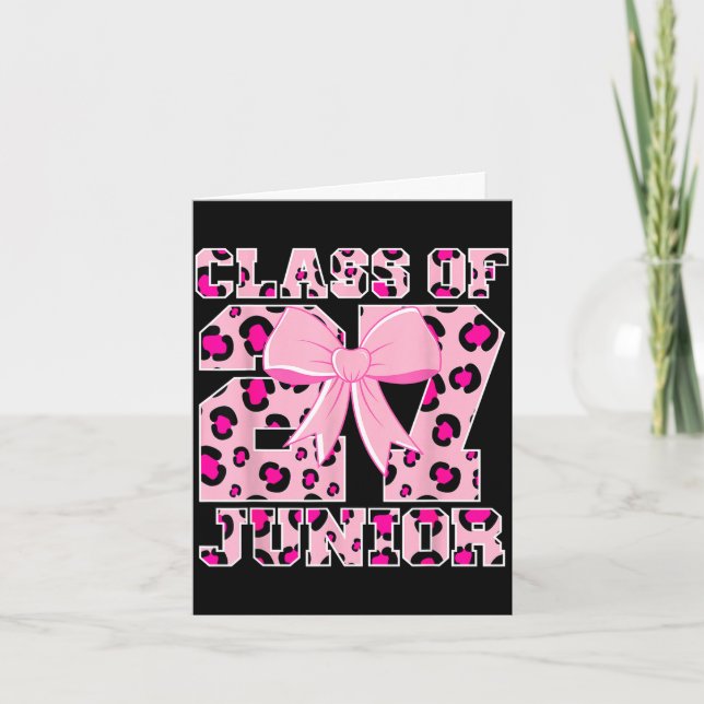 Class of 2027 junior leopard pink bow girly high card (Front)