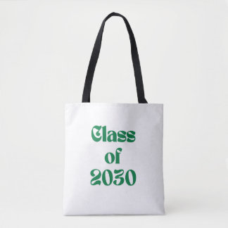 Class of 2030 College Tote Bag, Green Preppy Class Bag
