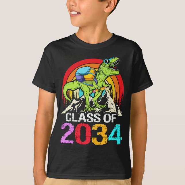 Class Of 2034 Grow With Me Dinosaur back to School T-Shirt (Front)