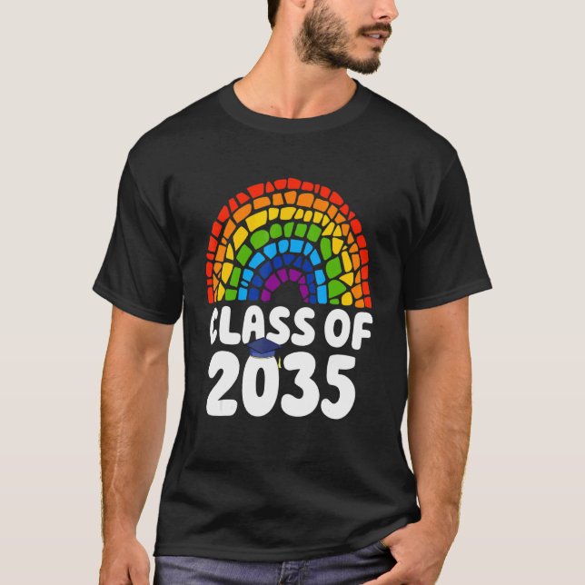 Class Of 2035 Graduate Graduation Rainbow Retro T-Shirt (Front)