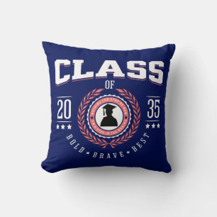 Class of 2035 Graduation Day White Text Red Shadow Cushion