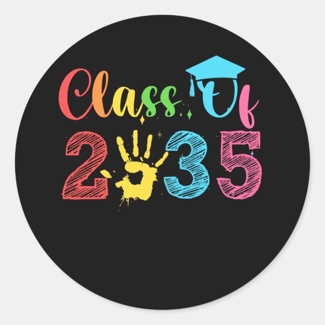 Class of 2035 Grow With Me Handprint On Back Pre-K Classic Round Sticker (Front)