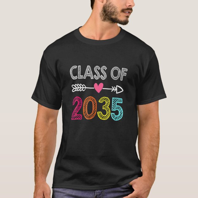 Class Of 2035 Pre K To 12 Handprint On Back Grow W T-Shirt (Front)