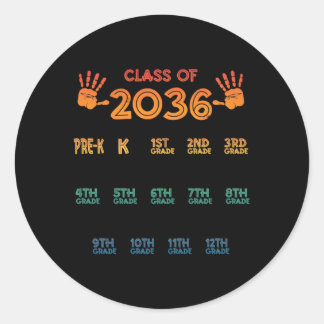 Class Of 2036 Colourful Handprint Pre K 12Th Grade Classic Round Sticker