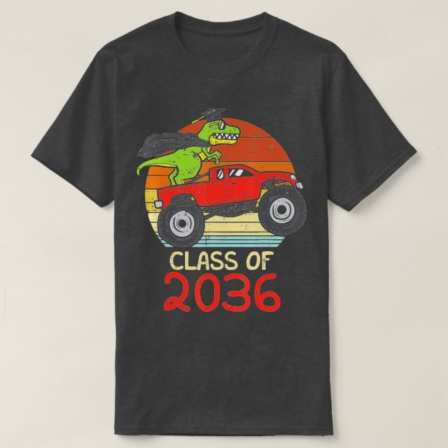 Class Of 2036 Trex Monster Truck Dinosaur Grow Wit T-Shirt (Design Front)
