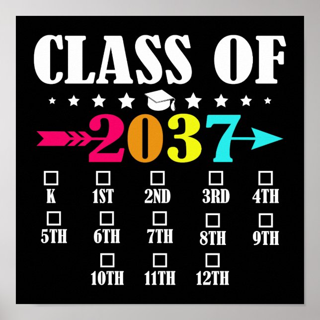 Class Of 2037 Kindergarten 12th Grade Graduation Poster (Front)