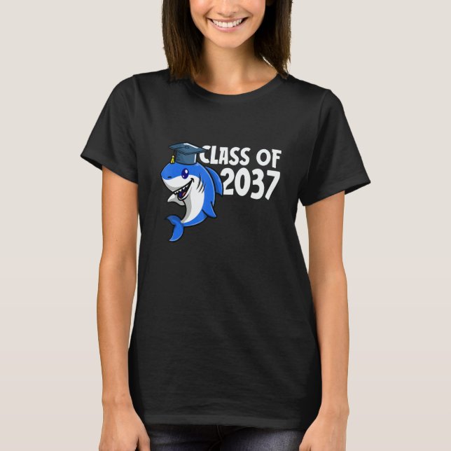 Class Of 2037 Shark Graduate Pre K Kindergarten Pr T-Shirt (Front)