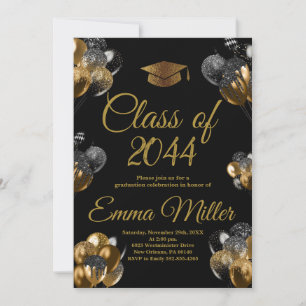 Class of 20XX - Black and Gold Balloons Graduation Invitation