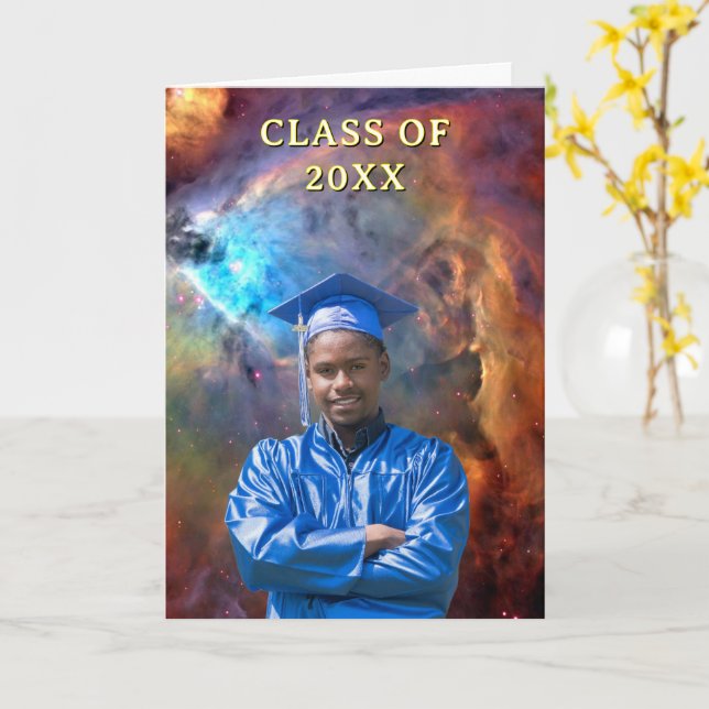 Class of 20XX Custom Photo Orion Nebula Graduation Card (Yellow Flower)