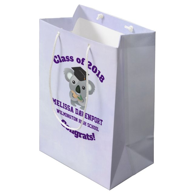 Class of 20xx Cute Koala Bear in Graduation Cap Medium Gift Bag (Front Angled)