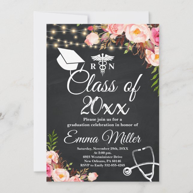 Class of 20XX - Elegant Nursing School Graduation Invitation (Front)