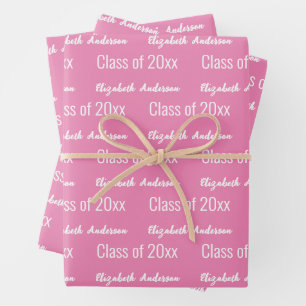 Class of 20xx Grads Full Name Pink and White Wrapping Paper Sheet
