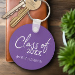 Class of 20XX Graduation Party - Purple and White Key Ring<br><div class="desc">A modern and trendy design for any graduate. Add any year to personalize this elegant and modern script. This can be used for any graduate - high school,  college,  grad school,  med school or even trade school.</div>