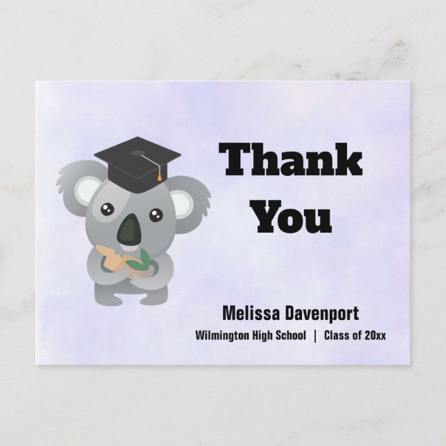 Class of 20xx Koala Bear in Graduation Cap Thanks Postcard (Front)