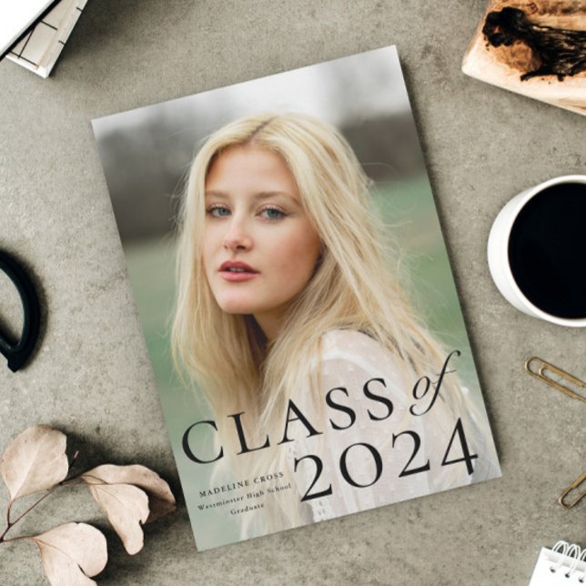 Class of 20XX Photo Graduation Announcement (Elegant Typography Class of 2024 Photo Graduation Announcement.)