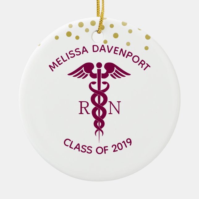 Class of 20xx Red Caduceus Nurse Symbol Graduation Ceramic Ornament (Front)
