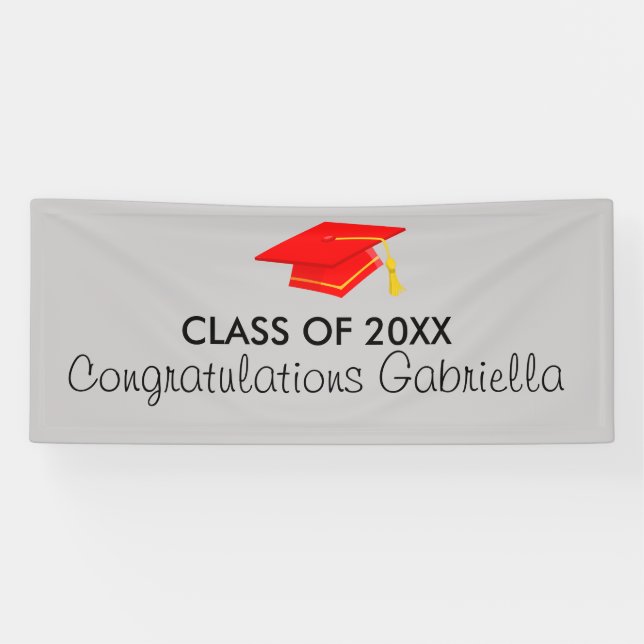Class of 20XX Red Cap Graduation Banner (Horizontal)