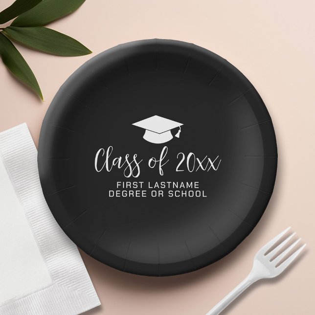 Class of 20xx Trendy Script and Name - Black Paper Plate (Custom Paper Plate)