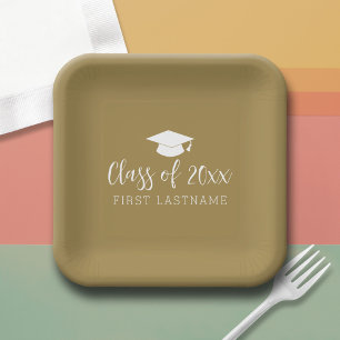 Class of 20xx Trendy Script and Name - Gold Paper Plate