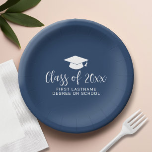 Class of 20xx Trendy Script and Name - Navy Paper Plate