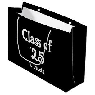 Class of '23 Black and White Retro Font Grad Name Large Gift Bag