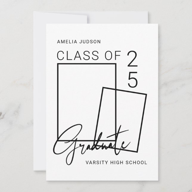 Class Of 25 Black Script 2 Photos Graduation Announcement (Front)