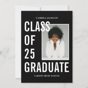 Class Of 25 Black & White Photo & Bio Graduation Announcement