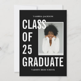 Class Of 25 Black & White Photo & Bio Graduation Announcement