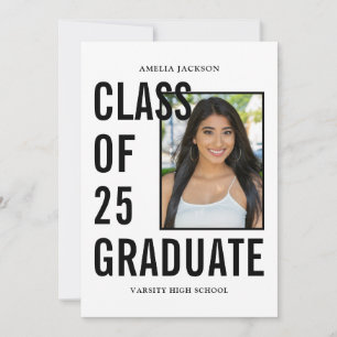 Class Of 25 Black & White Photo Graduation Announcement